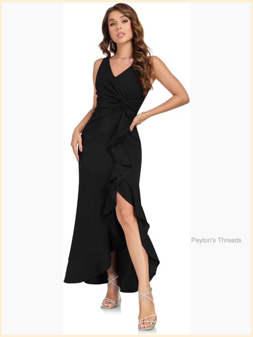 V-Neck Sleeveless Long Formal Dress with Lace Up Back and Thigh Slit